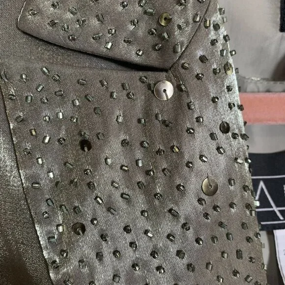 Alex Evenings Green Beaded Sequin Size 8 Jacketed Dress 2 Pc Sleeveless V neck - Picture 7 of 13